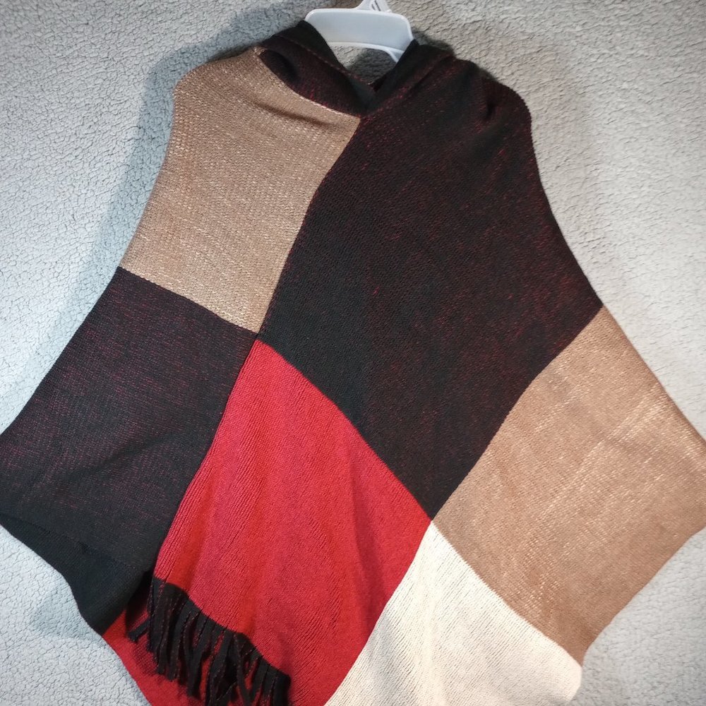 Pinklicious Women's Poncho Shawl Hoodie Patchwork  One Size Fits Most